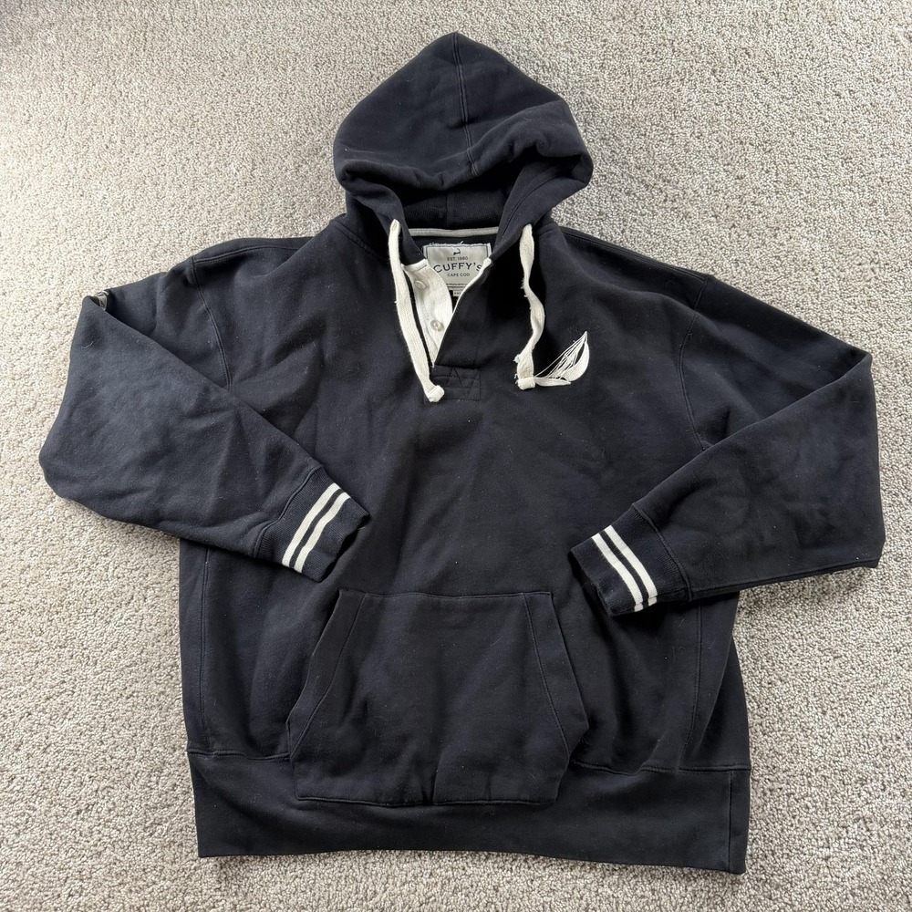 Cuffy's Hoodie Mens 2XL Black Fleece Pullover Sailboat Cape Cod Sweatshirt